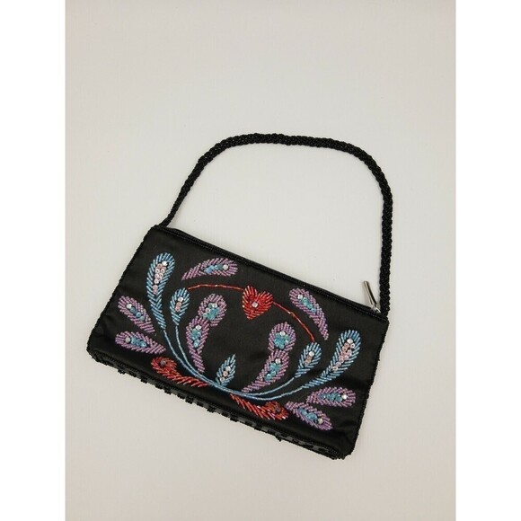 Far Nine Handbags - Women Black Far Nine Evening Beaded Handbag 9"